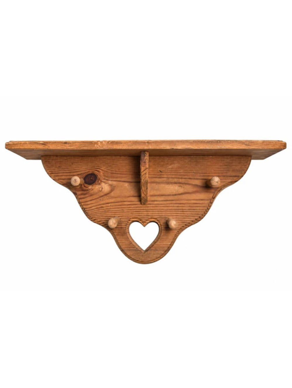 Vintage Wood Heart Wall Shelf Peg Rack 27" Country Cottage Decor